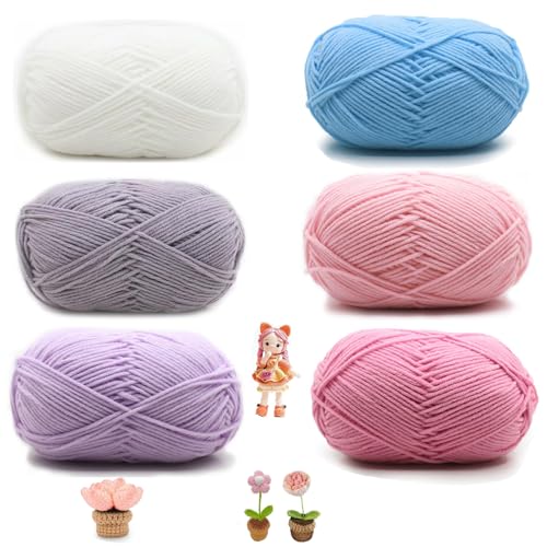 Häkelgarn, 6 Stück Strick und Häkelgarn, 50g Baumwollgarn für Häkelarbeiten, Handstrickgarn Set, Enthält Milchbaumwollgarn, Mehrfarbiges Crochet Yarn, Geeignet für Kleider und Hosen, 6 Farben Häkelgarn, 6 Stück Strick und Häkelgarn, 50g Baumwollgarn für Häkelarbeiten, Handstrickgarn Set, Enthält Milchbaumwollgarn, Mehrfarbiges Crochet Yarn, Geeignet für Kleider und Hosen, 6 Farben von YUNXCNA