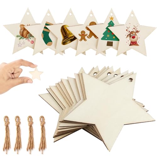 Holzsterne, 40 Stück Holz Deko Hängesterne, DIY Basteln Holzanhänger, Holz Sterne Weihnachten, Stern Baum Ornament, für Weihnachtsbaum Anhänger Hochzeit DIY Baumschmuck Holzsterne, 40 Stück Holz Deko Hängesterne, DIY Basteln Holzanhänger, Holz Sterne Weihnachten, Stern Baum Ornament, für Weihnachtsbaum Anhänger Hochzeit DIY Baumschmuck von YUNXCNA