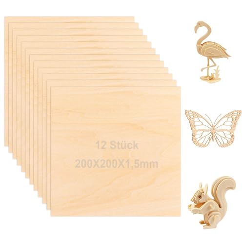 SperrholzPlatten, 12 Stück Balsa Holz Platten, 200x200x1,5mm Birkensperrholz, Unbearbeitetes SperrholzPlatten, Holzplatten Basteln, Linde Bretter, für DIY Modell, Gemälde, Kunst und Handwerk SperrholzPlatten, 12 Stück Balsa Holz Platten, 200x200x1,5mm Birkensperrholz, Unbearbeitetes SperrholzPlatten, Holzplatten Basteln, Linde Bretter, für DIY Modell, Gemälde, Kunst und Handwerk von YUNXCNA