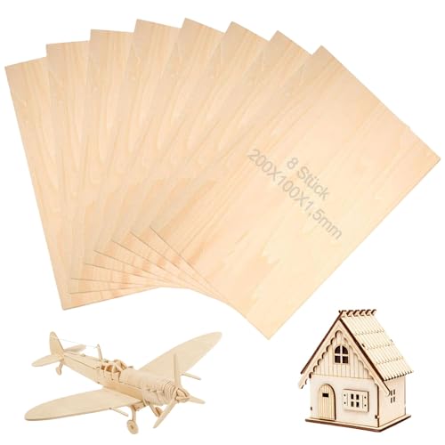 SperrholzPlatten, 8 Stück Balsa Holz Platten, 200x100x1,5mm Sperrholzplatten, Balsaplatten aus Sperrholz, Balsa Holzblätter, für Laubsäge Handwerk Basteln, Malerei, Dekorationen SperrholzPlatten, 8 Stück Balsa Holz Platten, 200x100x1,5mm Sperrholzplatten, Balsaplatten aus Sperrholz, Balsa Holzblätter, für Laubsäge Handwerk Basteln, Malerei, Dekorationen von YUNXCNA