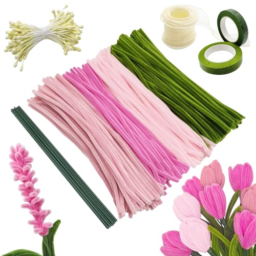 YUNYAKARSA 300 Stück Pfeifenreiniger Blumen Set, Pfeifenputzer zum Basteln, 4 Farben Pipe Cleaner, Pfeifenreiniger zum Basteln mit 20 Grün Basteldraht, Geschenkband, Floristenband, Staubblätter, Rosa YUNYAKARSA 300 Stück Pfeifenreiniger Blumen Set, Pfeifenputzer zum Basteln, 4 Farben Pipe Cleaner, Pfeifenreiniger zum Basteln mit 20 Grün Basteldraht, Geschenkband, Floristenband, Staubblätter, Rosa von YUNYAKARSA