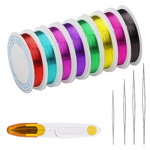 YUNYAN 8 Spule Elastisches Band für Armbänder 0.8mm Bunte Elastische mit Perlennadel und Schere Kristall Elastische Schnur für Armbänder, Halsketten, Schmuckherstellung, DIY Nähen von YUNYAN