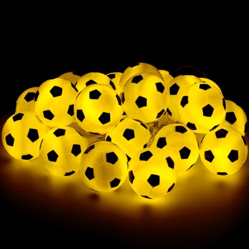 YUNYODA Fußball Lichterketten 3M, 20 LED Batteriebetriebene Lichterkette Dekoration, Fußball Lichterketten Innen für für Weihnachten, Hochzeit, Party, Kinderzimmer, Innen Deko (Warmweiß) von YUNYODA