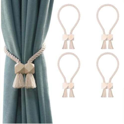 YUNYU 4 Stück Premium Vorhang Raffhalter - Raffhalter für Vorhänge mit Baumwollseil & Adjustierbarem Design, Vorhang Halter ohne Bohren für Gardinen Deko in Haushalt, Büro von YUNYU