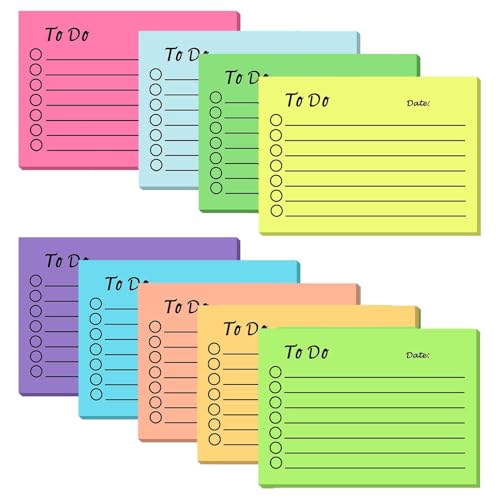 YUNYU 9er-Pack linierte selbstklebende Notizblöcke mit Linien, 7,6 x 10,2 cm, 9 verschiedene Farben, Notizblöcke für Büro, Schule und Heimplanung, Bürozubehör (450 Blatt) von YUNYU