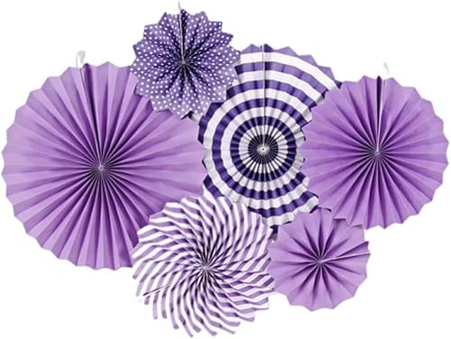 YUNZHISHIYE 6 Stück lila Papierfächerdekoration, geeignet für Geburtstage, Hochzeitsfeiern und Feiertagskarnevale (lila Streifen) von YUNZHISHIYE