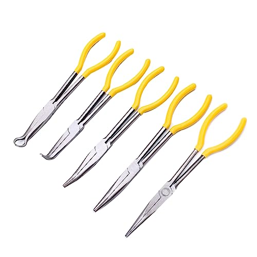 YUOIUX 5-teiliges 27,9 cm extra langes Zangen-Set, gerade gebogene Spitze, Ausrüstung, Handwerkzeuge, Klemmschneider, Auto-Reparaturwerkzeuge von YUOIUX
