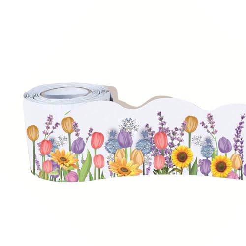YUOIUX Bunte Tulpen Blumen-Bordüre für Party, Pinnwand, Bordüre für Klassenzimmer, Tafel, gewellte Papierbordüre YUOIUX Bunte Tulpen Blumen-Bordüre für Party, Pinnwand, Bordüre für Klassenzimmer, Tafel, gewellte Papierbordüre von YUOIUX