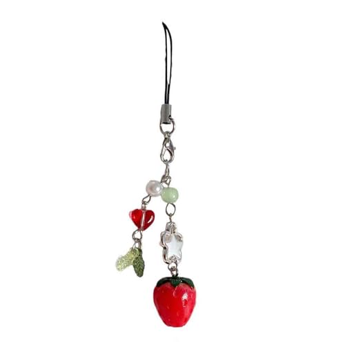YUOIUX Erdbeer-Handykette, bunte Perlen, Schlüsselanhänger, handgefertigt, abnehmbar, für Geldbörse, Tasche YUOIUX Erdbeer-Handykette, bunte Perlen, Schlüsselanhänger, handgefertigt, abnehmbar, für Geldbörse, Tasche von YUOIUX