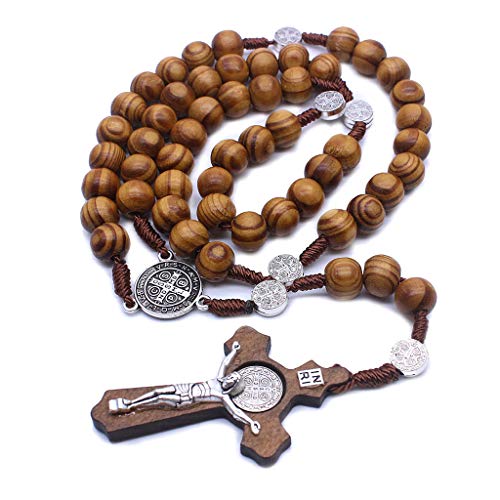 YUOIUX Modische runde Perle katholischer Rosenkranz für religiöse Holzperlen, Herren-Halskette, Charm, Geschenk für Ehemann, Vater, Großvater YUOIUX Modische runde Perle katholischer Rosenkranz für religiöse Holzperlen, Herren-Halskette, Charm, Geschenk für Ehemann, Vater, Großvater von YUOIUX
