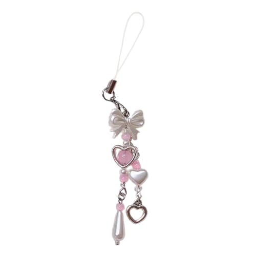 YUOIUX Süße Schleife, Handykette, Ornament, Herz, Perlen, Handy-Anhänger, Handy-Schlüsselband, Tasche, Ornament für Modepersonen YUOIUX Süße Schleife, Handykette, Ornament, Herz, Perlen, Handy-Anhänger, Handy-Schlüsselband, Tasche, Ornament für Modepersonen von YUOIUX