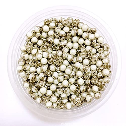 YUOYU 50 Stück 4mm/5mm Weiß+Silber/Gold Runde Perle Mini Knöpfe Winzig für Puppen Handwerk Scrapbooking von YUOYU