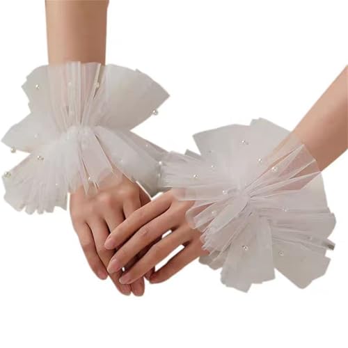 YUPEIUKLI 1 Paar Elegante weiße Fingerlose Armstulpen Brauthandschuhe Sonnenschutzärmel für Braut und Mädchen mit Perlen von YUPEIUKLI