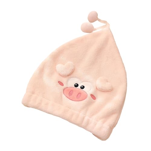 YUPEIUKLI Haartrocknungskappen mit Cartoon-Schweinen, super saugfähig, schnelltrocknend, Korallensamt, Badekappen, Schweinchen-Haarturban, Badezimmer von YUPEIUKLI