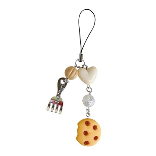 YUPEIUKLI Schöner Keks-Telefonanhänger mit Gabel-Anhänger, Schlüsselanhänger mit Herz-Perlen-Charm, Telefon-Lanyard-Gurte, Acryl-Schlüsselring, Taschen-Ornament YUPEIUKLI Schöner Keks-Telefonanhänger mit Gabel-Anhänger, Schlüsselanhänger mit Herz-Perlen-Charm, Telefon-Lanyard-Gurte, Acryl-Schlüsselring, Taschen-Ornament von YUPEIUKLI
