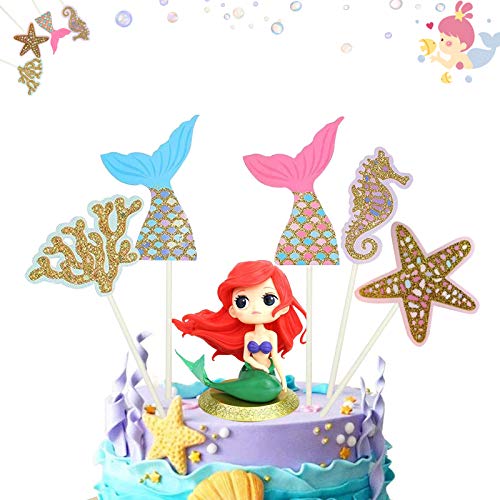 YUQIN Geburtstag Kuchen Topper,Mermaid Party Themed Decoration,Topper für Sea Party,Tortendeko Mädchen Meerjungfrau,für Kindergeburtstag Babyparty Hochzeit Kuchen Dekoration von YUQIN
