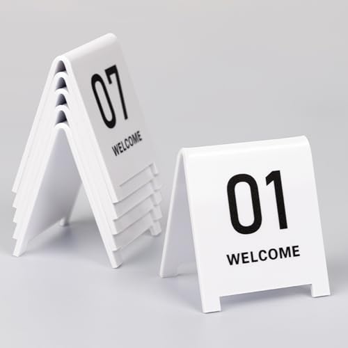 Acryl Tischnummern Ständer Schilder - Stapelbar, Robust, Praktisch Tisch Schilder, Tischnummern Hochzeit Sitzplan Tischkarten Nummer Für, Bankett, Service, Restaurants und Bars(White-6CM,41-45) von YUQIWKK