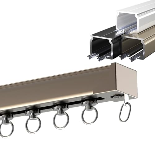 Deckenschiene 100-600cm, Vorhang-Deckenschiene, Wandstärke 2mm, Vorhangschiene 1-läufig mit Stummen Rollen, Gardinenschiene für Vorhänge Raumteiler Balkon Büros, Inkl. Zubehör(Sekt,80cm(2.6ft)) von YUQIWKK