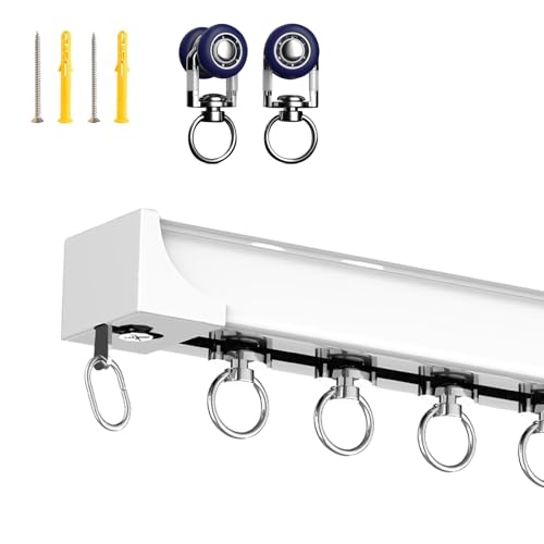 Deckenvorhangschienen (1–6 M), Aluminium-Vorhangschiene mit Decken- Oder Wandmontage, Einläufige Schiene Gardinenschiene System, Ideal für Zuhause, Büro, Fenster, Raumteiler, Trennwand, Vorhang(Weiß,1 von YUQIWKK