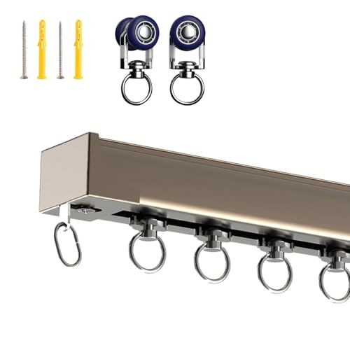 Deckenvorhangschienen (1–6 M), Aluminium-Vorhangschiene mit Decken- Oder Wandmontage, Einläufige Schiene Gardinenschiene System, Ideal für Zuhause, Büro, Fenster, Raumteiler, Trennwand, Vorhang(Sekt,4 von YUQIWKK