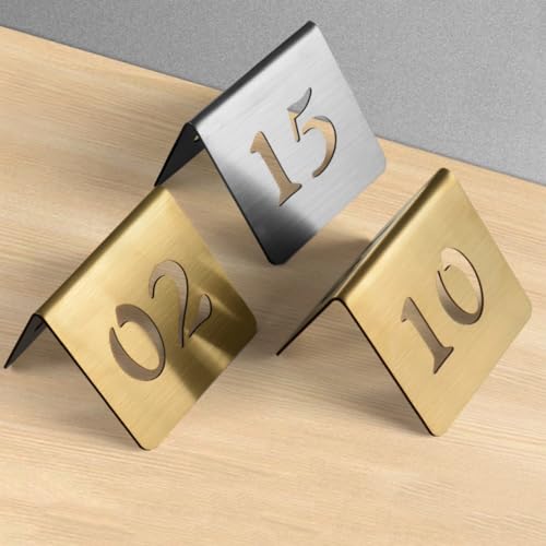 Edelstahl Tischnummern Hochzeit Sitzplan Tischkarten 1-50 Stapelbare Tischnummern Platzkarten, Doppelseitige Digitale Karte, Zelt-Stil, Tischkarten aus Metall, Tischzelte Tischnummern(Gold 6cm,6-10) von YUQIWKK