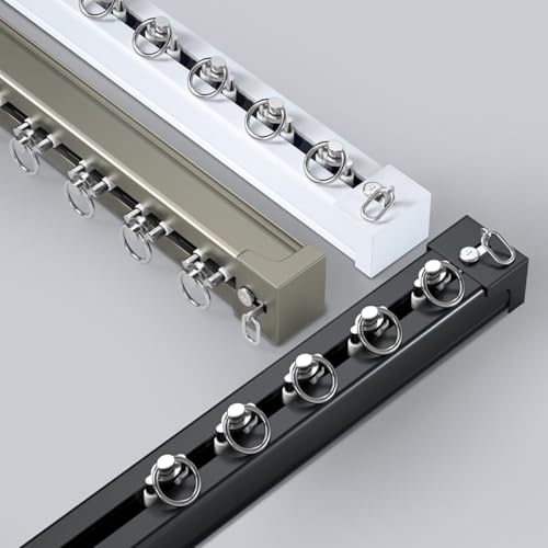 Gardinenschiene 1-läufig, Aluminium Vorhang Schienensystem, Schwerlast Vorhangschienen Deckenmontage Vorhangstange für Büro, Wohnzimmer, Schlafzimmer, Decke Oder Wand Montage(Weiß,600cm(19.7ft)) von YUQIWKK