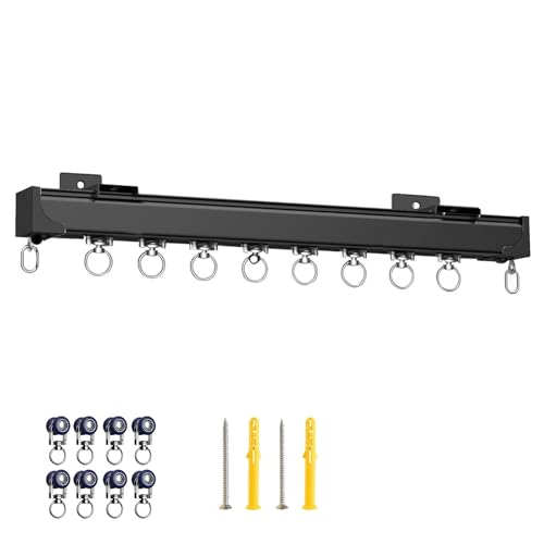 Gardinenschiene aus Aluminium, Vorhang Schiene 50–600 cm, 2mm Verdickt Hochbelastbare Schienen, Aluminium-Vorhangschienen und Beschläge, Decken- Oder Wandmontage, Weiß/Schwarz/Champagner(Frankreich,33 von YUQIWKK