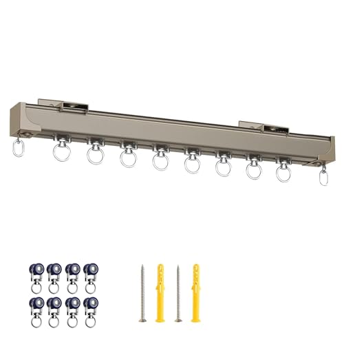 Gardinenschiene aus Aluminium, Vorhang Schiene 50–600 cm, 2mm Verdickt Hochbelastbare Schienen, Aluminium-Vorhangschienen und Beschläge, Decken- Oder Wandmontage, Weiß/Schwarz/Champagner(Sekt,600cm(19 von YUQIWKK