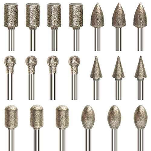 20 Stück Diamant Fräser Set,Diamant Frässtifte Schleifstifte Kompatibel mit Dremel Rotary Tool Zubehör mit 1/8" Schaft Passform für Stein Glas Keramik Schnitzen,Schleifen,Polieren,Gravieren,Bohren von YURINWOO