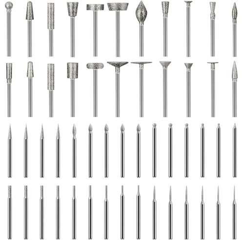 Diamant Fräser Set 52 Stück, Diamant Schleifstift Kompatibel mit Dremel Schleifaufsätze Rotary Tool Zubehör mit 3mm Schaft Passform Für Glas, Edelstein, Jade Detail Polieren Gravieren, Perle Bohren von YURINWOO