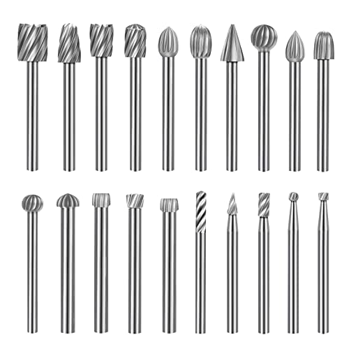 20 Stück HSS Drehfräser Fräser Set,Hartmetall Frässtifte mit Einzelschnitt für Dremel Zubehoer,3mm Schaft Holzschnitzerei Bohrer Set für DIY Holzarbeiten, Gravieren,Bohren,Metall Polieren,Schleifen von YURINWOO