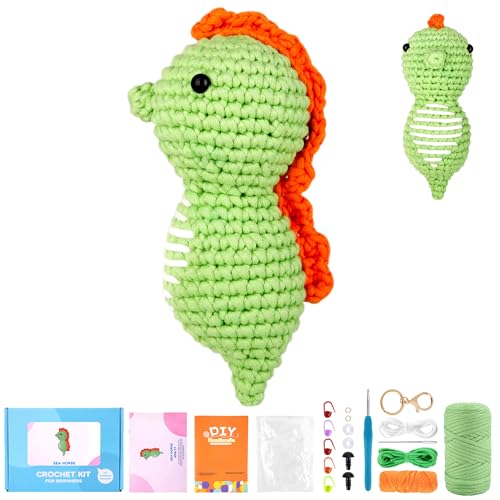 YURROAD Crochet Animals Set für Erwachsene Kinder Schritt-für-Schritt-Video Tutorials für Anfänger Kein Garnspalten Garn zum Häkeln Beginner Amigurumi Crochet Kit - Hippocampus YURROAD Crochet Animals Set für Erwachsene Kinder Schritt-für-Schritt-Video Tutorials für Anfänger Kein Garnspalten Garn zum Häkeln Beginner Amigurumi Crochet Kit - Hippocampus von YURROAD