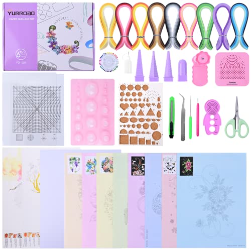YURROAD Quilling Set mit Quilling Papierstreifen und Quilling Werkzeug, Papier Quilling 5mm mit 900 Streifen, 18pcs Quilling Zubehör mit Quilling Stifte Quilling Brett Quilling Vorlagen von YURROAD