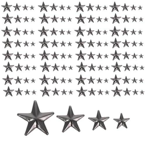 Stern-Nieten für Kleidung, Eisenstern-Nieten für Stoff, Punk-Rock-Kleidung, DIY-Armband, Lederwaren (5 mm, 10 mm, 15 mm, 20 mm) (schwarz), 200 Stück von YUSHOW