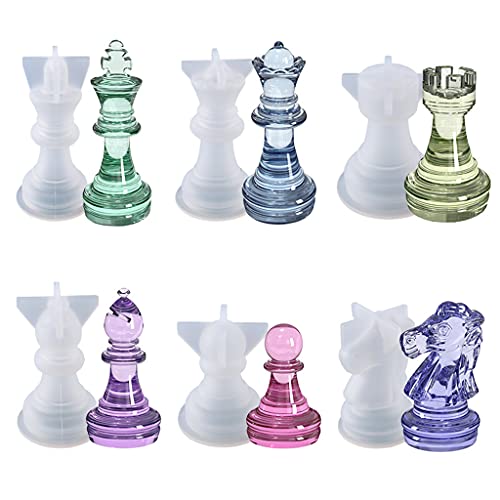 Yushu - 6 Stück Schach-Epoxidharz-Form, dreidimensionale Schach-Silikon-Form, DIY-Schachfiguren-Silikon-Form, Schachformen für Harzguss von Yushu