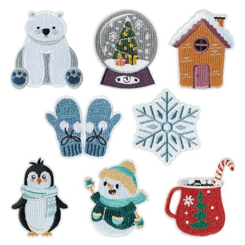 Aufnäher Patches Weihnachten, 8 Stück Embroidery Bügelbild Weihnachten Kinder Patches Zum Aufbügeln Bügelbilder für Textilien, DIY Basteln, Weihnachts Accessoires (A) von YUSHWENPTY