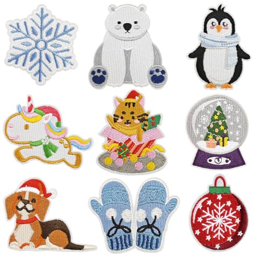 Aufnäher Patches Weihnachten, 9 Stück Embroidery Bügelbild Weihnachten Kinder Patches Zum Aufbügeln Bügelbilder für Textilien, DIY Basteln, Weihnachts Accessoires (B) von YUSHWENPTY