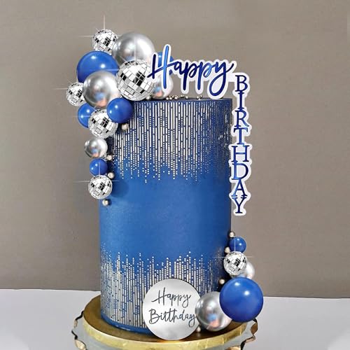 Disco Party Tortendeko 21 Stück Discokugel Deko Kuchen, Cake Topper Kugeln Blau Silber Happy Birthday Deko Torte für Geburtstag, Themenparty, Jubiläum Disco Party Tortendeko 21 Stück Discokugel Deko Kuchen, Cake Topper Kugeln Blau Silber Happy Birthday Deko Torte für Geburtstag, Themenparty, Jubiläum von YUSHWENPTY