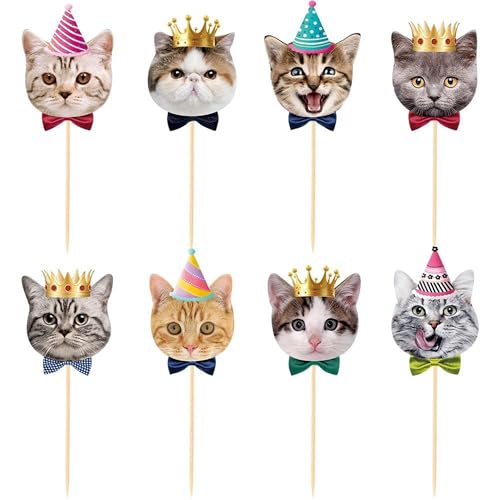 Katzen Deko Cupcake 24 Stück Katzen Tortendeko Geburtstag Cute Katzen Torten Topper Tier Kuchendeko für Geburtstagsdeko, Themenparty, Babyshowerparty (A) von YUSHWENPTY