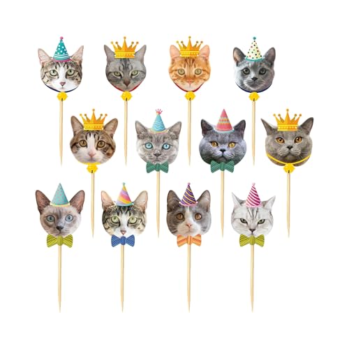 Katzen Deko Cupcake 24 Stück Katzen Tortendeko Geburtstag Cute Katzen Torten Topper Tier Kuchendeko für Geburtstagsdeko, Themenparty, Babyshowerparty (C) von YUSHWENPTY