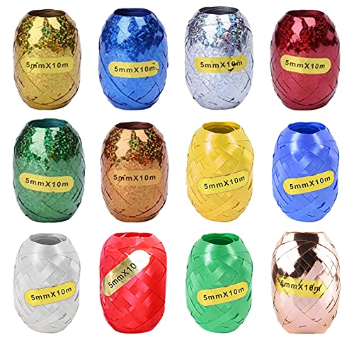 12 Rollen Geschenkband Set YUTOU Geschenkband Hochzeit Curling Ribbon Rolle Glitzer Ringelband für Hochzeit Partei Festival Dekoration Handwerk Geschenkverpackung Florist Luftballon(10 m je Rolle) von YUTOU