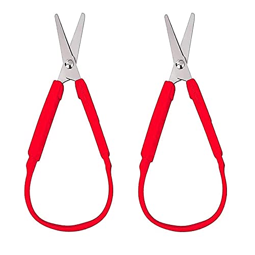 2 Pack Schlaufenschere YUTOU Grip Scissors Einfach zu Greifen Bastelschere Selbst Öffnung Schlaufen Schere für Kinder Jugendliche und Erwachsene für besondere Bedürfnisse(Rot) von YUTOU