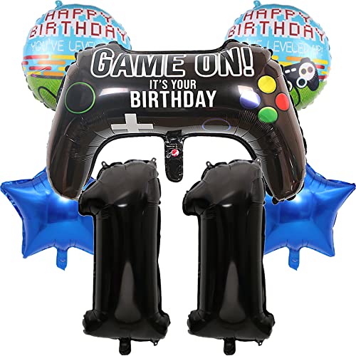 Große Gamer Luftballon Set YUTOU 32" Zahl 11 Zahlen-Ballon Schwarz, 11. Geburtstag Deko für Junge, Birthday Gamepad Folienluftballon, Gamer Ballons für Kinder Videospiel Thema Party Zubehör (Num-11) von YUTOU