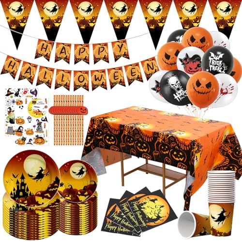 YUTUY Halloween Tableware Set,Halloween Party Tableware Set for 25 Guests,Plates,Banner,Tablecloth,Balloons,Hanging Swirls,Halloween Decoration,Horror Christmas Party,Other Theme Parties YUTUY Halloween Tableware Set,Halloween Party Tableware Set for 25 Guests,Plates,Banner,Tablecloth,Balloons,Hanging Swirls,Halloween Decoration,Horror Christmas Party,Other Theme Parties von YUTUY