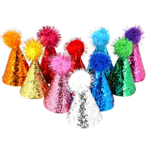 YUXIANLB 10 Stück Geburtstagsparty-Hüte mit Pompons, Glitzerkegel, Urlaubshut für Damen und Herren, Haustiere, Geburtstagsparty-Zubehör, wiederverwendbar, verstellbar, Glitzerkegel, Partyhüte YUXIANLB 10 Stück Geburtstagsparty-Hüte mit Pompons, Glitzerkegel, Urlaubshut für Damen und Herren, Haustiere, Geburtstagsparty-Zubehör, wiederverwendbar, verstellbar, Glitzerkegel, Partyhüte von YUXIANLB