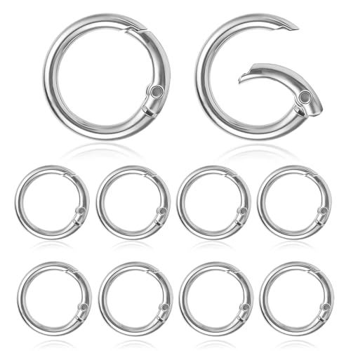 YUXIANLB 10 Stück O Ringe Schlüsselanhänger Trigger Metallfeder 1,25 Zoll/3.2cm Silber Runder Karabinerhaken Clip für Schlüsselringe Schnallentasche Geldbörse DIY Zubehör Federring Handtasche Basteln von YUXIANLB