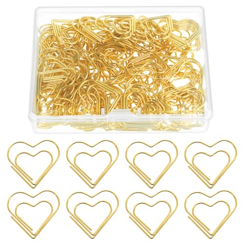 YUXIANLB 100 Stück Liebesherz Büroklammern Mini Goldene Metall Büroklammern Lesezeichen für Frauen Kinder Dokumente Notizen Sortieren von YUXIANLB