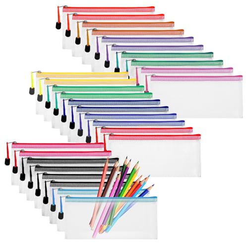 YUXIANLB 100 Stück Netz-Reißverschlusstaschen, 24,1 x 11,4 cm, kleine, transparente Bleistiftbeutel, wasserdichte Dokumententasche, Mehrzweck-Reisehalter, Aufbewahrungsbox, Kosmetik, Reisen von YUXIANLB