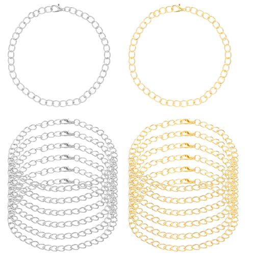 YUXIANLB 14 Stück vergoldete Charm-Armbandketten mit Karabinerverschlüssen, verstellbar, DIY-Schmuck, Edelstahl, silberfarbene Armbänder für selbstgemachte Frauen, Schmuckherstellung, Bastelbedarf von YUXIANLB