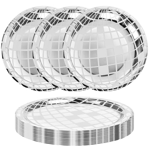 YUXIANLB 25 Stück Geburtstagsteller Pappteller Silber, Rund Partyteller Dessertteller Partygeschirr Für Geburtstagsfeier 70er Jahre Disco Neon Party Dekorationen Supplies Hochzeit Paper Plates,18CM YUXIANLB 25 Stück Geburtstagsteller Pappteller Silber, Rund Partyteller Dessertteller Partygeschirr Für Geburtstagsfeier 70er Jahre Disco Neon Party Dekorationen Supplies Hochzeit Paper Plates,18CM von YUXIANLB